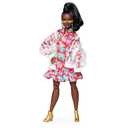 Barbie BMR1959 Fully Poseable Curvy Fashion Doll, Brunette, in Clear Vinyl Bomber Jacket and Floral Hoodie Dress, with Accessories and Doll Stand