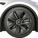 19 Inch Wheel Covers for Tesla Model Y 2021-2024, Hubcaps Compatible with Tesla Model Y Rim Protector Replacement, Quick Installation, 4 Pcs Matte Black