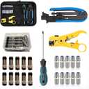 Coax Cable Crimper Tool Kit, Coaxial Compression Tool for rg6 rg59 rg11 with 1 Wire Stripper, 10pcs F Male rg6 Connectors And 10pcs Female to Female rg6 Connectors, 1 Screwdriver