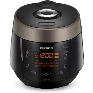 CUCKOO High Pressure Rice Cooker 10-Cup Uncooked / 20-Cup Cooked with Nonstick Inner Pot, Large Rice Maker with 13 Menu Options and Steam Plate, Fuzzy Logic Tech, Voice Guide, Black (CRP-P1009SB)