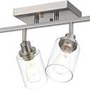 4 Light Track Lighting Fixtures Ceiling Kitchen Track Lighting Kit Brushed Nickel Bathroom Tracking Vanity Lights with Clear Glass Shade, Rotatable Spotlight for Accent Task Wall Art Hallway