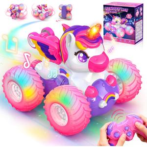 Unicorn Remote Control Car for Girls,360° Rotating 4WD Stunt RC Cars with Lights,Pink Car Toys for Kids,Fun Indoor/Outdoor Toys Ideal Chritmas Birthday Gift for 3 4 5 6 7 8 Year Old Girl
