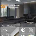 Ohniyou Ceiling Fans with Lights, 52'' Low Profile Ceiling Fan with Light and Remote/APP Control, Modern Flush Mount Ceiling Fan for Indoor Bedroom Living Room, Dimmable, Qiuet DC Motor, Silver
