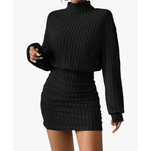 Women's Pullover Sweater Dress Long Lantern Sleeve Turtle Neck Cute Ribbed Knit Bodycon Mini Short Dress 2024 Fal, M Women's Pullover Sweater Dress Long Lantern Sleeve Turtle Neck Cute Ribbed Knit Bodycon Mini Short Dress 2024 Fal, M
