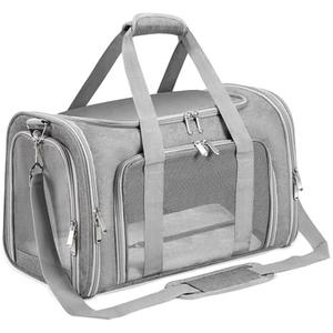 Soft-Sided Cat/Dog/Pet Carrier, Collapsible Pets Travel Carriers for Big Cats/Small Dogs with Shoulder Strap & Removable Mat, Mesh Puppy Carry Bag, Up to 16 Lbs, TSA Airline Approved (Gray)