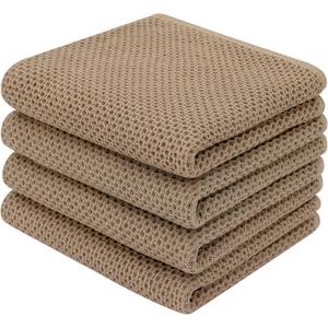 Homaxy 100% Cotton Waffle Weave Kitchen Dish Towels, Ultra Soft Absorbent Quick Drying Cleaning Towel, 13 x 28 Inches, 4-Pack, Tan