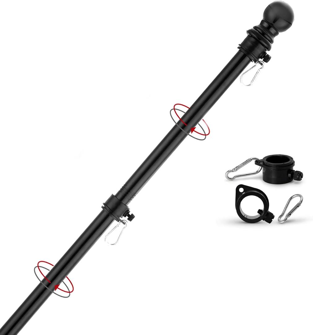 FlagPole,6FT Flagpole Kit for 3 x 5 American Flag-360 Tangle Resistant Technology,Stainless Steel Professional Outdoor Flag Pole for House Truck & Boat Use (Without Bracket,Black) (1pc)