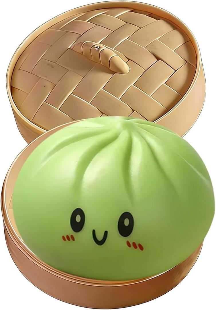 Glitter Dumpling, Glitter Dumpling Squishy with Box, Glitter Squishy Dumplings Sensory Squeeze Toy for Stress Relief (Green)