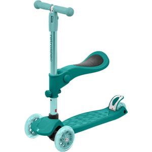 Retrospec Chipmunk Plus Kids Kick Scooter 3+ Years - Height Adjustable 3 Wheel Scooters - Learn to Steer, Foldable Seat, LED Lights, & No-Slip Deck (Blue Ridge)