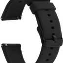 TIESOME Silicone Watch Bands, Quick Release Waterproof Soft Rubber Replacement Straps with Silver Plated Stainless Steel Buckle Compatible with Smart Watch Sport Watch for Men Women (20mm, Black)