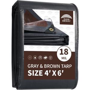 RAINDEWAY Tarp 4x6 Feet Super Heavy Duty Tarp 18 Mil,Small Tarps,UV Resistant,Weatherproof,Multipurpose Waterproof Poly Tarps with Grommets and Reinforced Edges,Brown/Gray