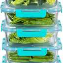 MFY 5-Pack 36 OZ Glass Storage Containers with Lids, Glass Meal Prep Containers Set, Airtight Lunch Containers with Lids, Microwave, Oven, Freezer and Dishwasher Safe, Green