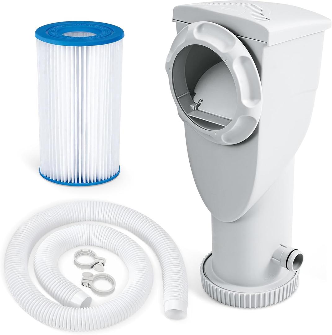 Funsicle SkimmerPlus 1500 Gallons Per Hour 2 in 1 Filter Pump and Skimmer System with Clamps and 1.5 Inch Hose Fitting for Above Ground Swimming Pools