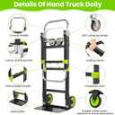 3-in-1 Folding Hand Trucks, 600Lbs Convertible Hand Truck Dolly, Heavy Duty Convertible Dolly with Retractable Handle and 4 Rubber Wheels, Collapsible Cart for Moving Office/Home/Warehous(Green)