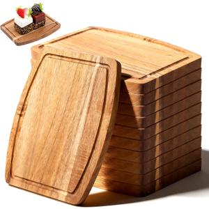 10 Pcs Acacia Wood Cutting Board Bulk, 8"x6" Mini Charcuterie Boards bulk with Groove Chopping, Small Wooden Dinner Plates Charcuterie Board for Pizza, Bread, Fruit, Vegetables or Laser Engraving