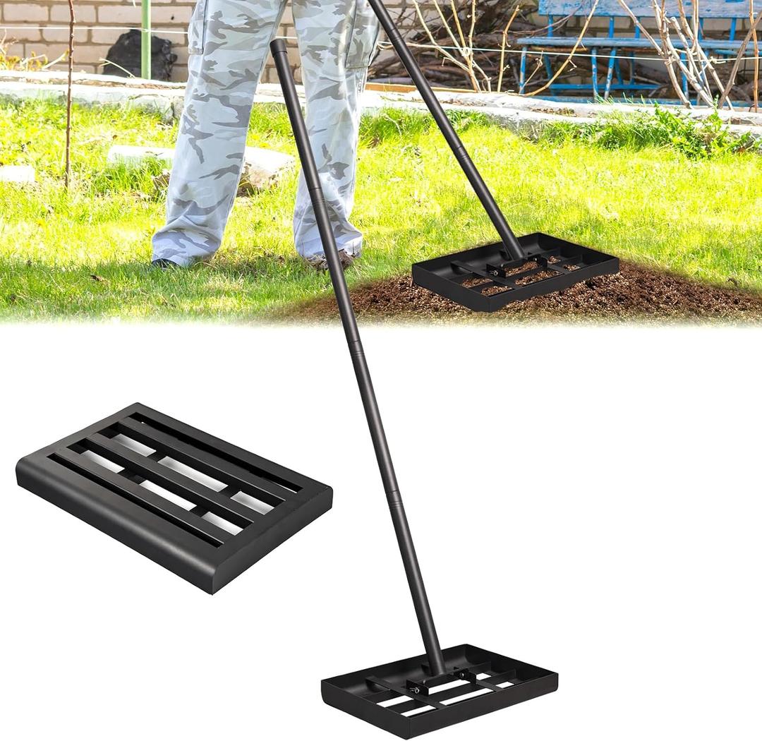 Lawn Leveling rake, 14.1"9.8" Heavy Duty Lawn Leveling Rake, 38.4 to 74.9 Inches Adjustable Handle, Lawn Leveling Tool, Landscape Rake for Farm, Garden, Golf Course
