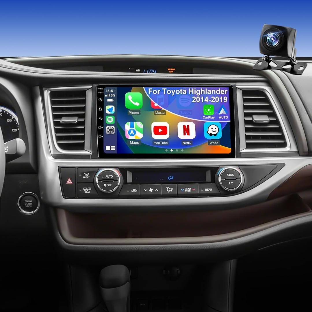 4Core 64GB 5GWiFi Upgrade Car Radio Stereo for Toyota Highlander 2014-2019, 10.1Inch Wireless CarPlay Touch Screen Android Auto Head Unit Radio with Bluetooth Backup Camera GPS Navigation DSP SWC FM