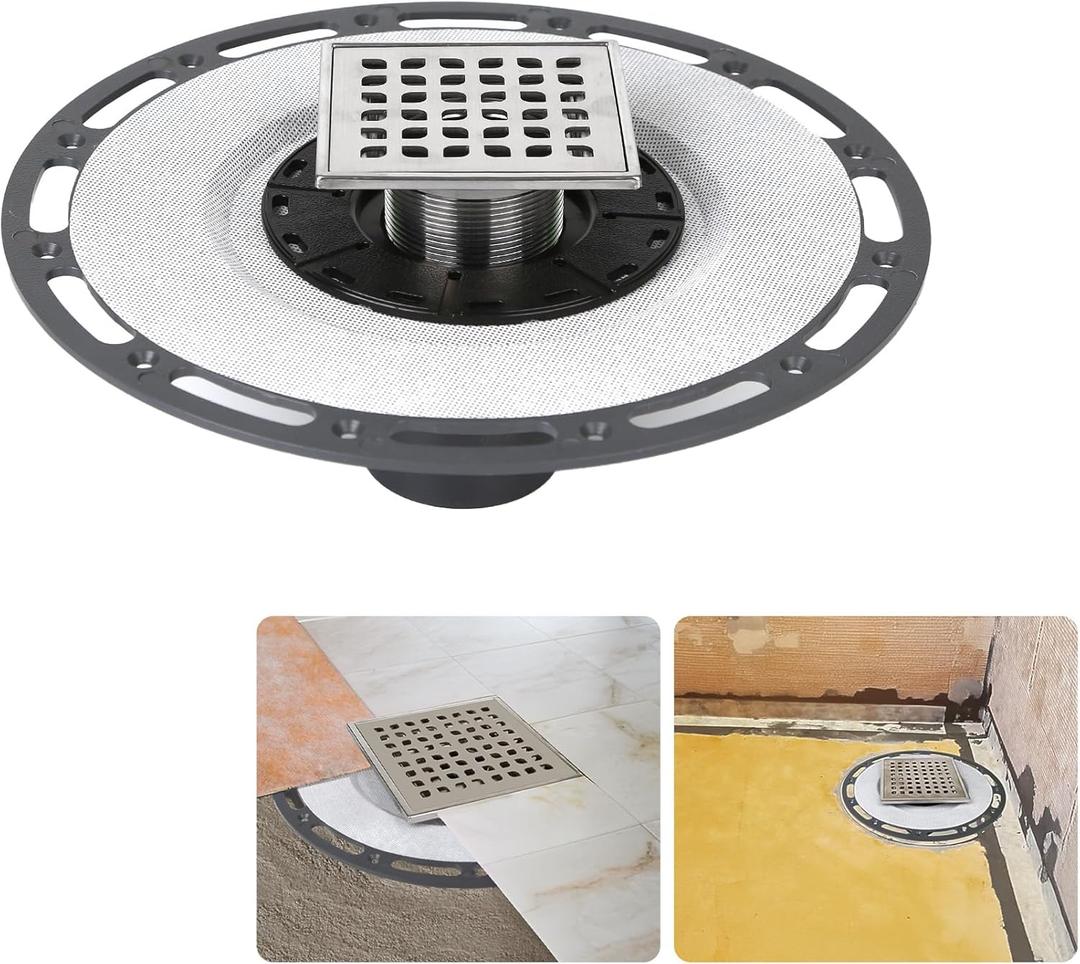 4-Inch Square Shower Drain with Bonding Flange - Durable Stainless Steel Shower Drain Flange Kit for Quick Drainage, Easy Installation, Ideal for Bathroom & Wet Area Renovations