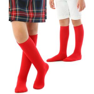 Girls, Boys, Kids, Knee High Long School Uniform Dress Socks, Premium Cotton, Soft, Toddler, 3-14 Years Old (Red)