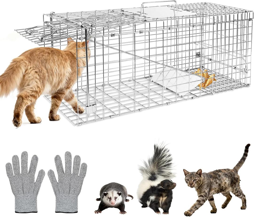 Humane Live Animal Trap Cage 32" × 13" × 11", Heavy-Duty Live Catch Cage for Raccoon, Squirrel, Stray Cats, Groundhogs, Armadillos, Opossums, Rabbits, Skunk, Mole, Small Wildlife Control