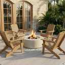 Folding Adirondack Chair with Retractable Ottoman Weather Resistant Fire Pit Chair Patio Chair with 2 Cup Holder Lawn Outdoor Lounge Chair (Teak)
