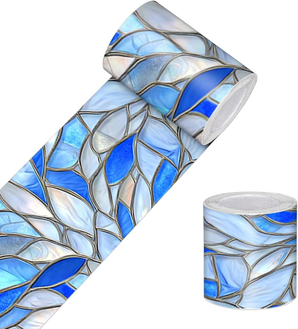 HOMETITUTE Wallpaper Border Peel and Stick Blue Leaf Texture Decorative Wall Trim Self Adhesive Border for Walls Mirror Frame Accent Strip for Bedroom Bathroom Kitchen Living Room 4x196 Inch