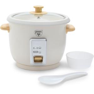 GreenLife Rice Cooker with Removable PFAS-Free Ceramic Nonstick Pot, 3-Cups Uncooked/6-Cups Cooked, Grains & Oatmeal Multicooker, Compact One-Switch Design, Auto Keep Warm, Easy Clean, Cream