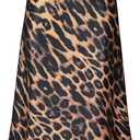 Women's Satin High Waist Hidden Elasticized Waistband Flared Casual A Line Midi Skirt (Cheetah Print, Small) (Brown, S)