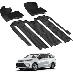3W Floor Mats with Front Carpet Compatible for Toyota Sienna 2021-2025 7 Seat, TPE All Weather Custom Fit Floor Liner for Toyota Sienna 1st, 2nd and 3rd Row, Black (Not Fit 2025 Platinum Edition)