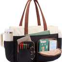 LOVEVOOK Teacher Tote Bag for Women,Multi-pocket Laptop Bag with Large Cup Holder,Nurse Bags Work Travel Computer Handbag (15.6 inch, Black Cream Brown)