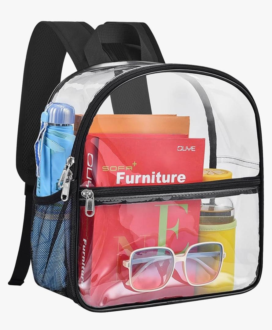Paxiland Clear Backpack Stadium Approved 12×12×6 with Reinforced and Wider Shoulder Straps, Small Clear Bag for Schools, Concerts, Work, Festivals and Sporting Events - Black