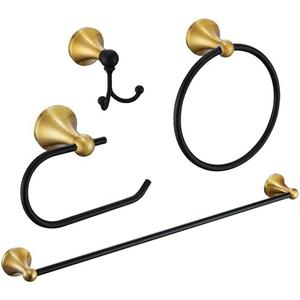 Brushed Gold and Black Bathroom Hardware Set, 4-Piece Black and Gold Bathroom Accessories Kit Stainless Steel 23.6 Inch Towel Bar | Towel Hook | Toilet Paper Holder | Hand Towel Holder