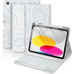 Hamile Keyboard Case for iPad 11th 10th Generation - 7 Colors Backlit Wireless Detachable Folio Keyboard Cover with Pencil Holder for iPad 11-inch A16 2025 10th Gen 10.9 Inch 2022 (Gray) (Gray)