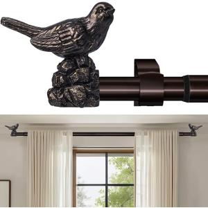 Curtain Rod 36 to 72 Inches Vintage Oil Bronze Curtain Rods for Windows Adjustable Heavy Duty Drapery Rod with Bird Finials for Living Room Bedroom