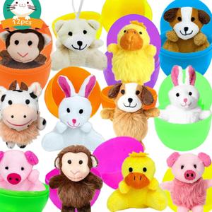 euoloar 12 PCS Prefilled Easter Eggs Filled With Stuffed Plush Animals, Plastic Easter Eggs Fillers,Perfect for Easter Eggs Hunt