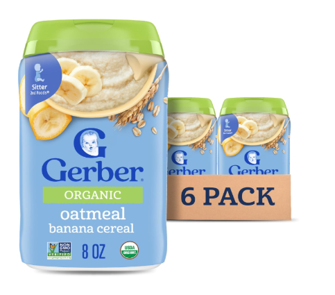 Gerber Organic 2Nd Foods Sitter Banana Oatmeal Baby Food Cereal, 8 Ounce (Pack of 6) Best Before Oct 31, 2026