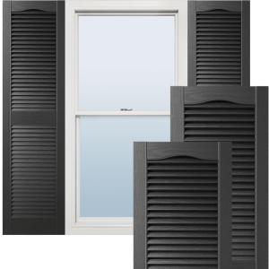 Ekena Millwork Lifetime Vinyl LL1S12X05200BL Standard Cathedral Top Center Mullion, Open Louver Vinyl Shutters, w/Installation Shutter-Lok's & Matching Screws (Per Pair), 12"W x 52"H, Black