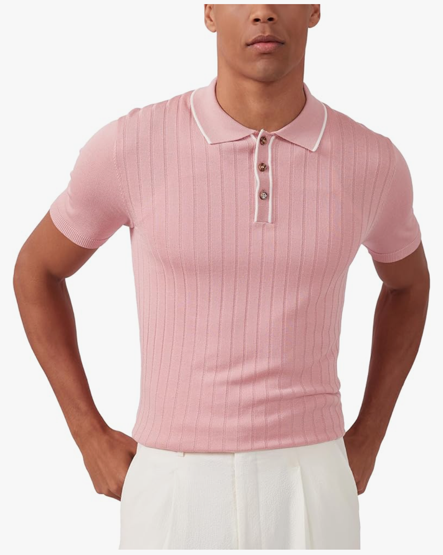 Kallspin Men's Vintage Knitted Polo Shirt Short Sleeve Solid Collared Golf Shirts with Button, XL