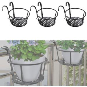 3 PCS Railing Hanging Planter Holders, Suitable for Railings from 1" to 2.08". Round Balcony Metal Flower Pot Stand with Base, Easy for Hanging and Moving.
