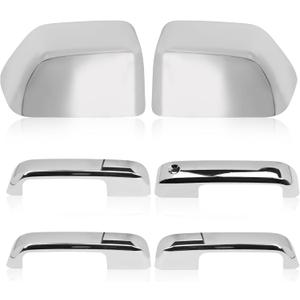 Chrome Cover Handles and Mirrors Fits F250 17-22 Tow Mirror Cover Caps Top Half Left & Right +Door Handle Covers, Fits F-250 F-350 F-450 F-550 2017-2022, Silver Chrome Plated