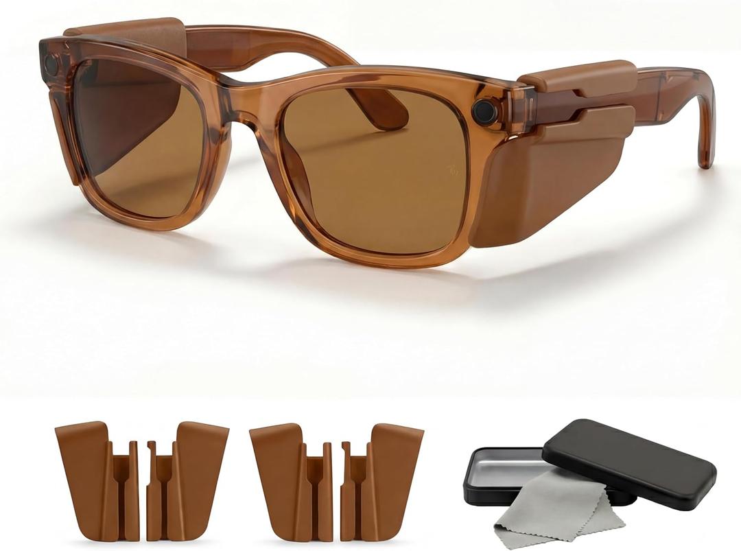 2 Pairs Silicone Side Shields for Glasses | ONLY for Ray-Ban Meta&Oakley Meta HSTN Glasses | comes w/Metal Case+Glass Wipe