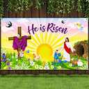 Gersoniel Happy Easter Decorations He is Risen Backdrop Decor Banner Jesus is Live Photo Booth Background Resurrection Cross Easter Bible Banner for Party Supplies, 72.8 x 43.3 Inches