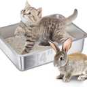Small Stainless Steel Litter Box,15.7"x11.8"x4" Kitten Litter Box, Easy Clean Non Stick Easy Entry No Smell Metal Litterbox for Kittens/Kitty/Rabbits