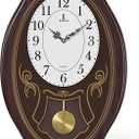 Musical Wall Clock with Pendulum - Oval Pendulum Wall Clock with Melodies & Westminster Chimes - Chiming, Battery Operated & Made of Wood for Living Room, Office, Home Decor & Gift (Color: Dark Wood Oval)