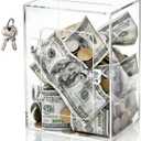 Cididu Clear Piggy Bank with Lock, Acrylic Money Saving Box for Adults Kids, Reusable Coin Cash Storing Container with Key, Openable Unbreakable Money Change Jar Pot for Birthday Gift Home Decoration