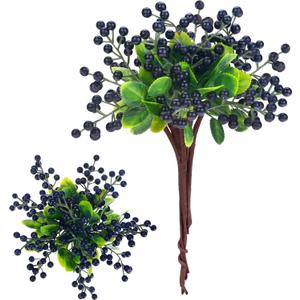 Felice Arts 6 Pack Artificial Black Berry Stems Fake Holly Berries Halloween Picks for Xmas Tree Ornaments DIY Wreath Vase Holiday Home Decor