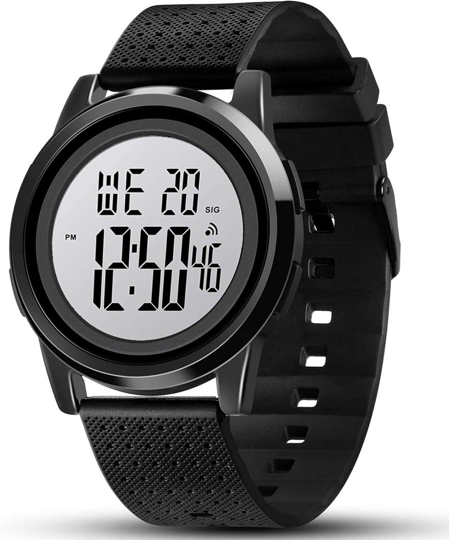 Mens Digital Watch Ultra-Thin Sports Waterproof Simple Watch Stainless Steel Wrist Watch for Men Women (Black)