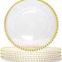 Plastic Acrylic Charger Plates 10PCS, 13" Decoration Diner,Wedding,Party,Event(Gold Bead 10)