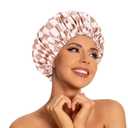 Reusable Shower Caps for Women Waterproof, Large Luxury Washable Elastic Band Bath Hair Bonnet, Double Layer Stylish Shower Hat for Long Hair, Braids, Curly(Checkered)