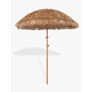 6.5ft Hula Tahtched Tiki Patio Umbrella, Beach Umbrella Hawaiian Style with Hanging Hook and Tilt Design, 8 Ribs with Carry Bag for Outdoor Tiki Bar, Tropical Palapa, Garden, Pool, Natural